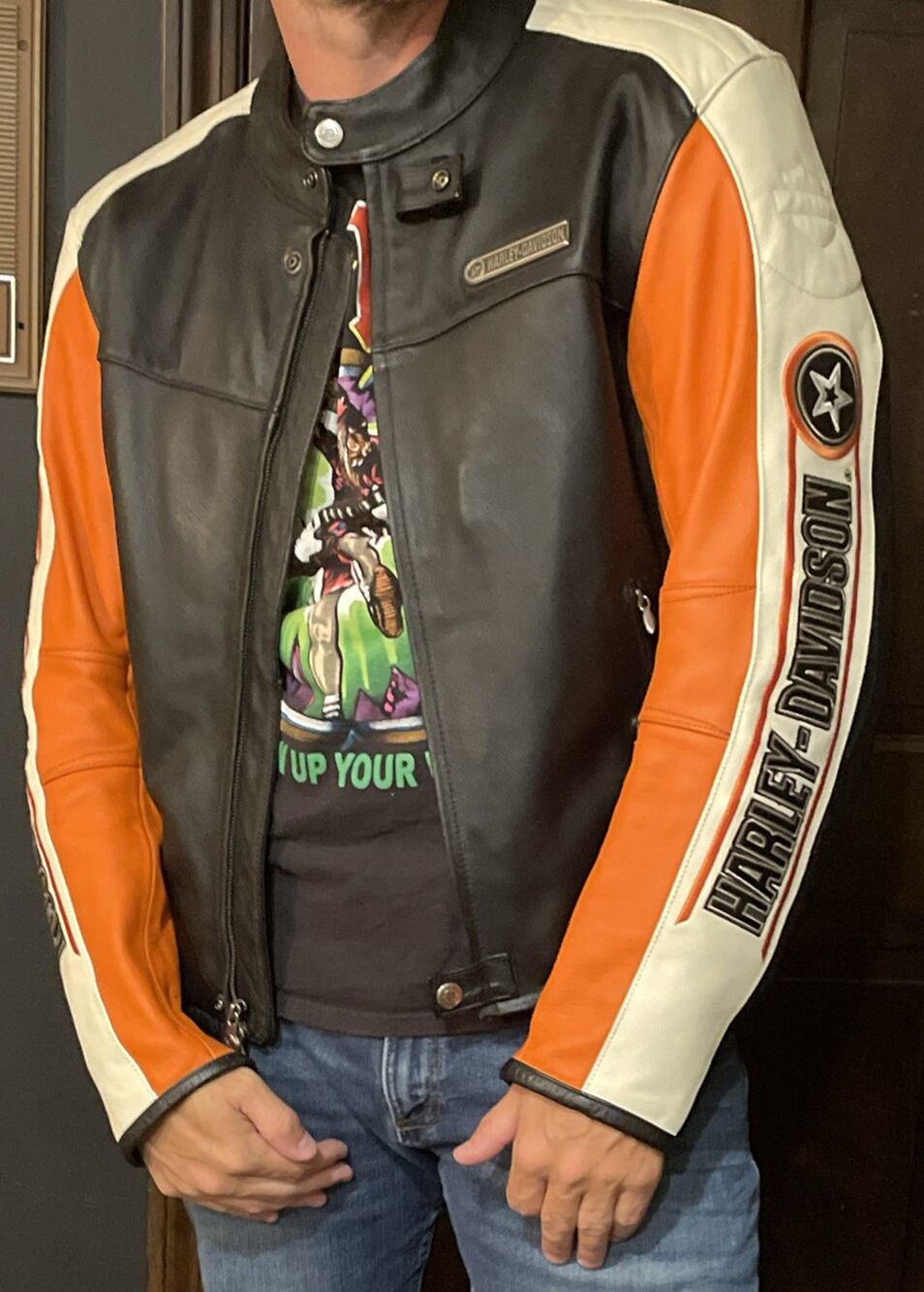 Harley Davidson Mens Vintage Rapid City Racing Black Leather Jacket XL